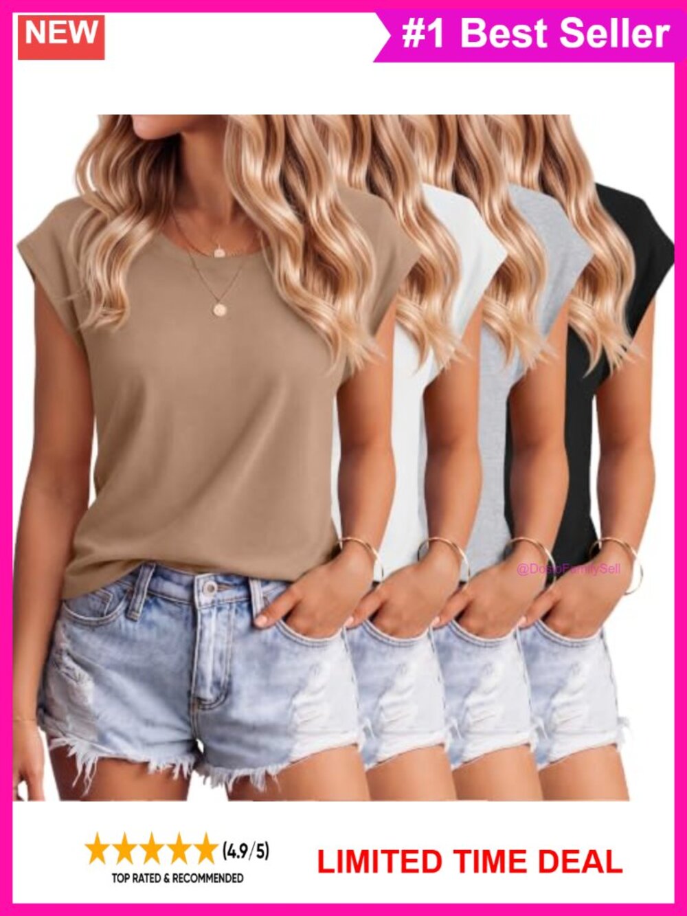 Women 4 Pack Cap Sleeve T Shirts Soft Crew Neck Casual Summer Tops
